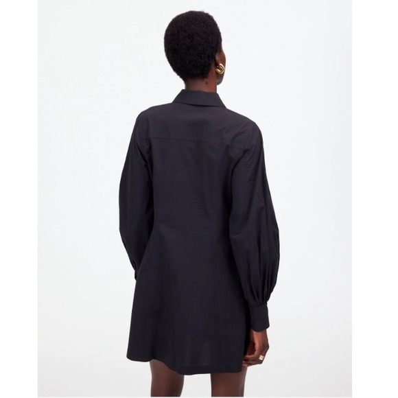 Madewell Dress 8 Black Seamed Long Sleeve Mini Poplin Shirtdress Pockets NV025 - Picture 3 of 13